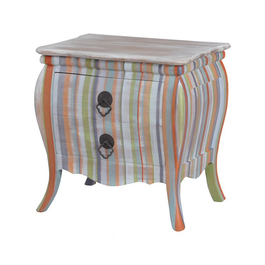 Kommode Louis XV Side Chest In White Wash With Hand Painted Pastel Stripes Guild Master