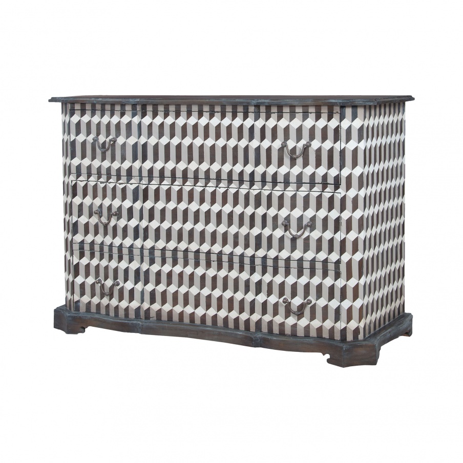 Kommode Heritage Chest In Heritage Grey Stain With Hand Painted Geometric Art Guild Master