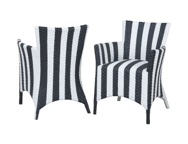 Sessel Rattan Peel Chairs In Hand Painted Black And White Stripe Finish - Set of 2 Guild Master (Rattan, Korbstuhl)