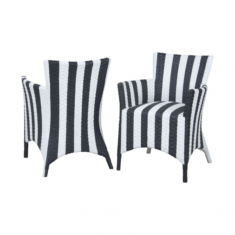 Sessel Rattan Peel Chairs In Hand Painted Black And White Stripe Finish - Set of 2 Guild Master