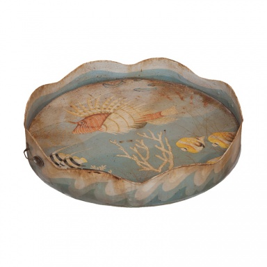 Tablett Round Scalloped Tin Tray