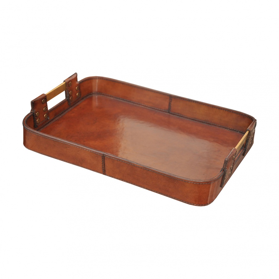 Behälter Leather Large Tray with Brass Handles Guild Master