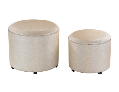 Chaiselongue Set of 2 Cream Metallic Linen Ottoman Sterling