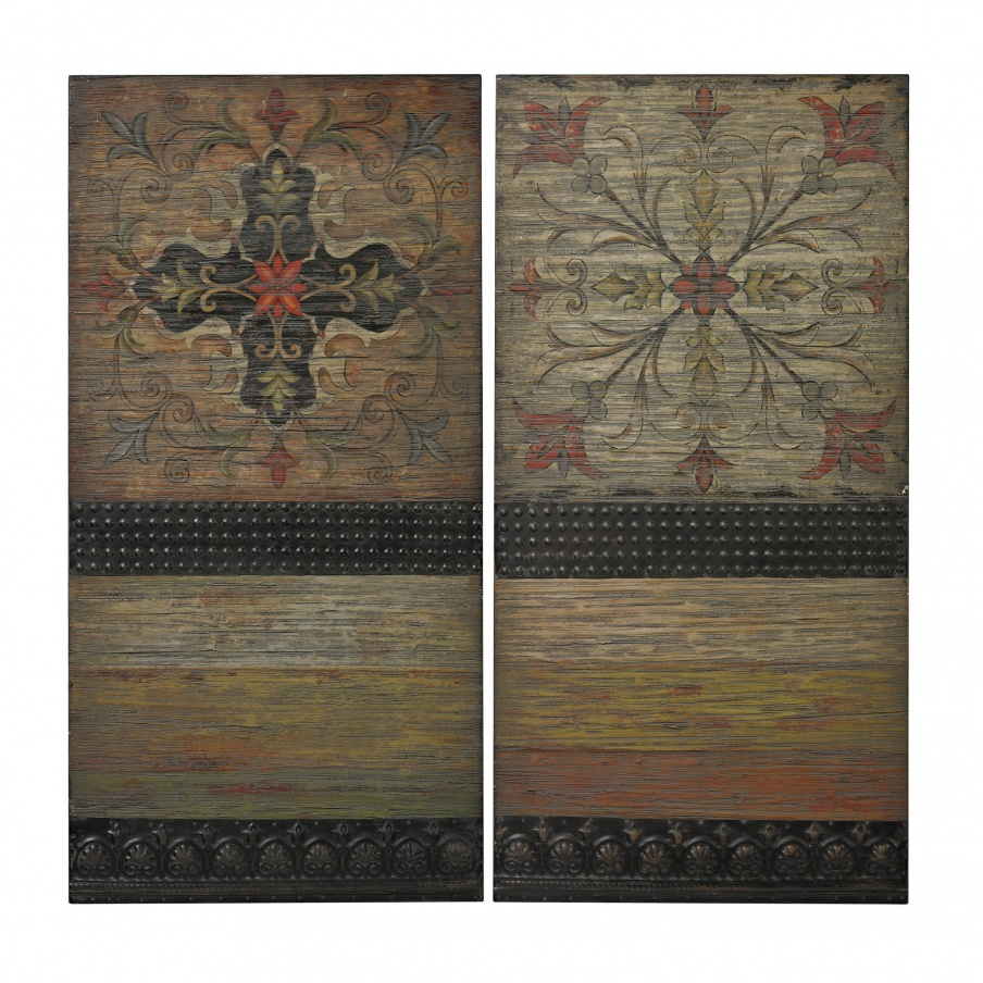 Wand-Dekor-Brichell-Handbemalt Spanish Tiles On Wooden Panels Sterling