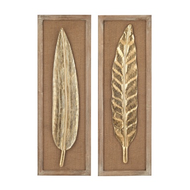 Wand-Dekor Metallic Leaves on Linen