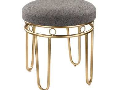 Hocker Grey Linen Stool with Gold Sterling Legs