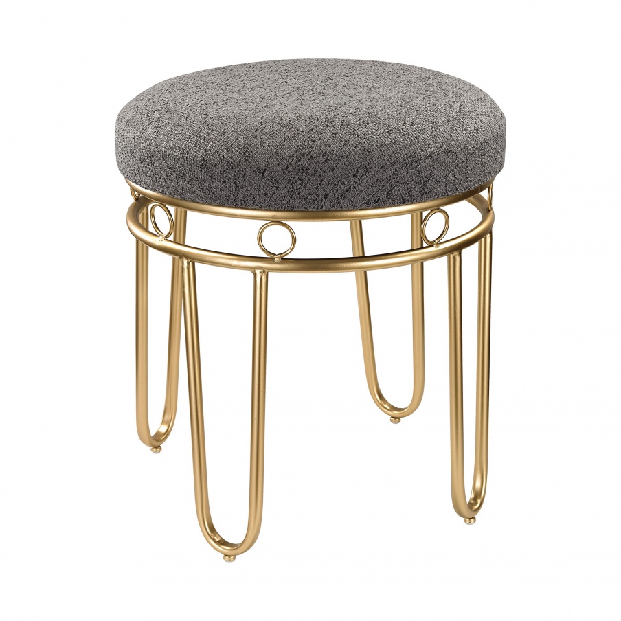 Hocker Grey Linen Stool with Gold Sterling Legs