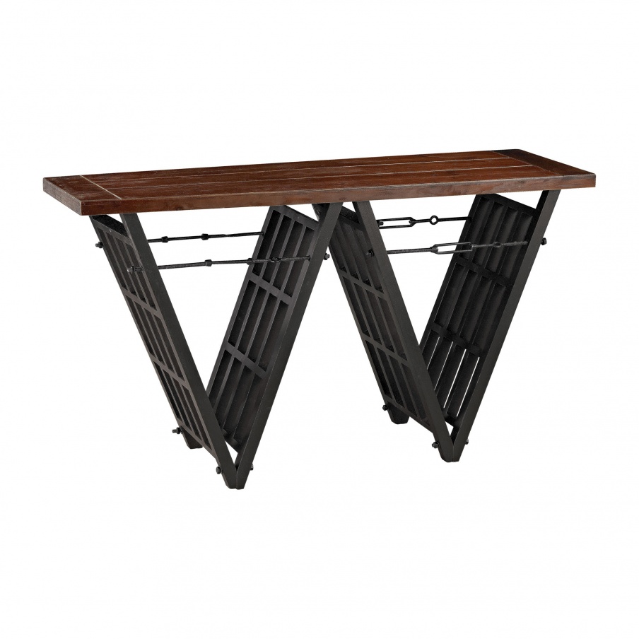 Konsole Industrial Era Console with Iron Stretcher Sterling