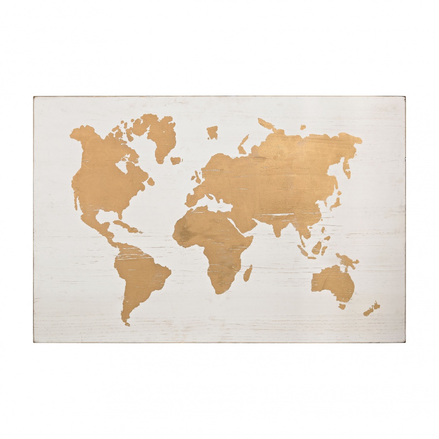 Wand-Dekor-Metallic World Map on Wood Sterling