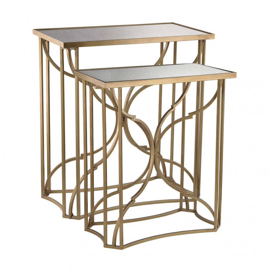 Tisch Set of 2 Modern Moorish Scroll Side Tables Sterling