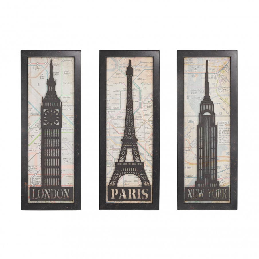 Wand-Dekor Set of 3 Iconic Cities Triptych Sterling