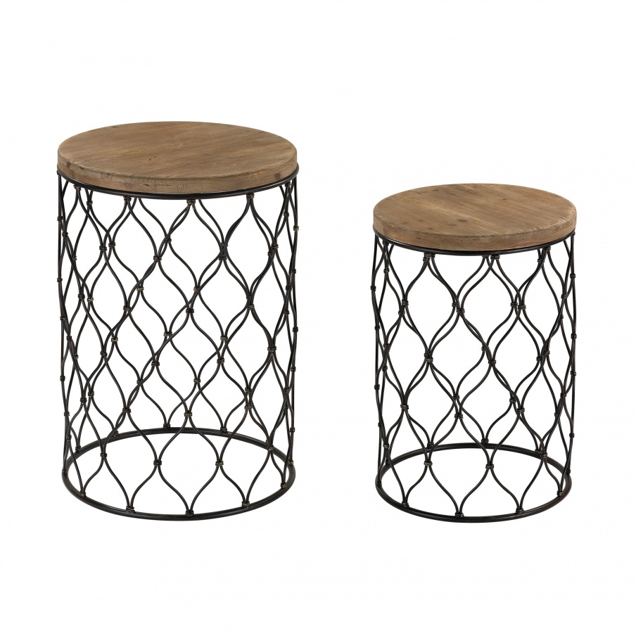 Tisch Set of 2 Mesh Work Drum Tables Sterling