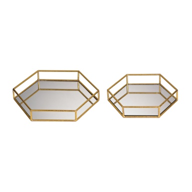Behälter Set of 2 Mirrored Hexagonal Trays