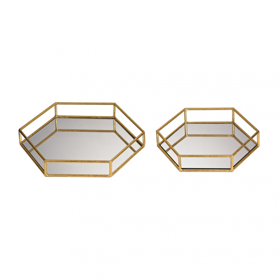Behälter Set of 2 Mirrored Hexagonal Trays Sterling