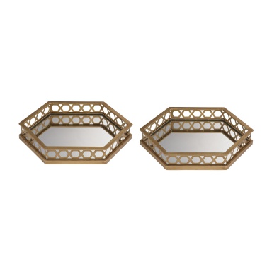 Behälter Set of 2 Ripp Hexagonal Mirrored Trays