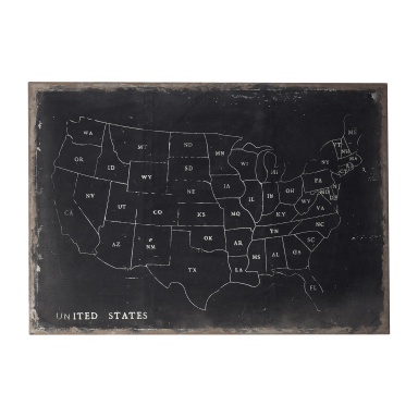 Wand-Dekor-Chalk Outline Map Of USA On Black Canvas