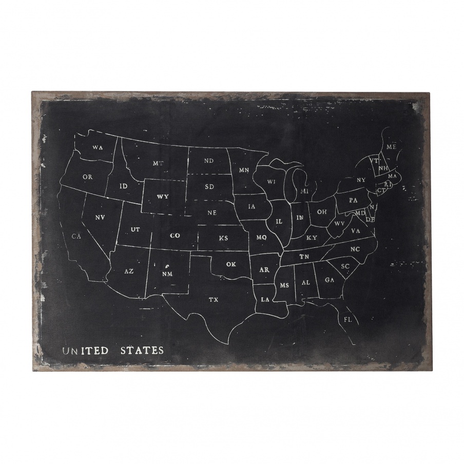 Wand-Dekor-Chalk Outline Map Of USA On Black Canvas Sterling