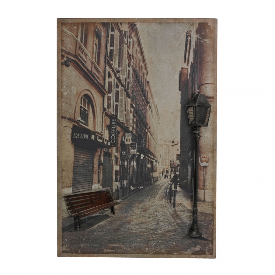 Paris Street Malerei-Paris Street Scene Printed On Metal With Metal Accents 3D Sterling