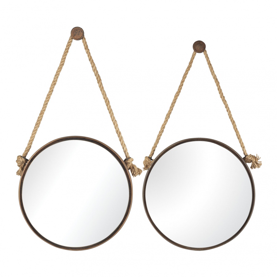 Wall Round Mirrors On Rope - Set of 2 Sterling