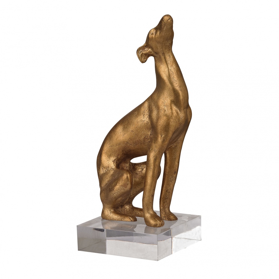 Statuette Stretching Greyhound On Acrylic Base Sterling