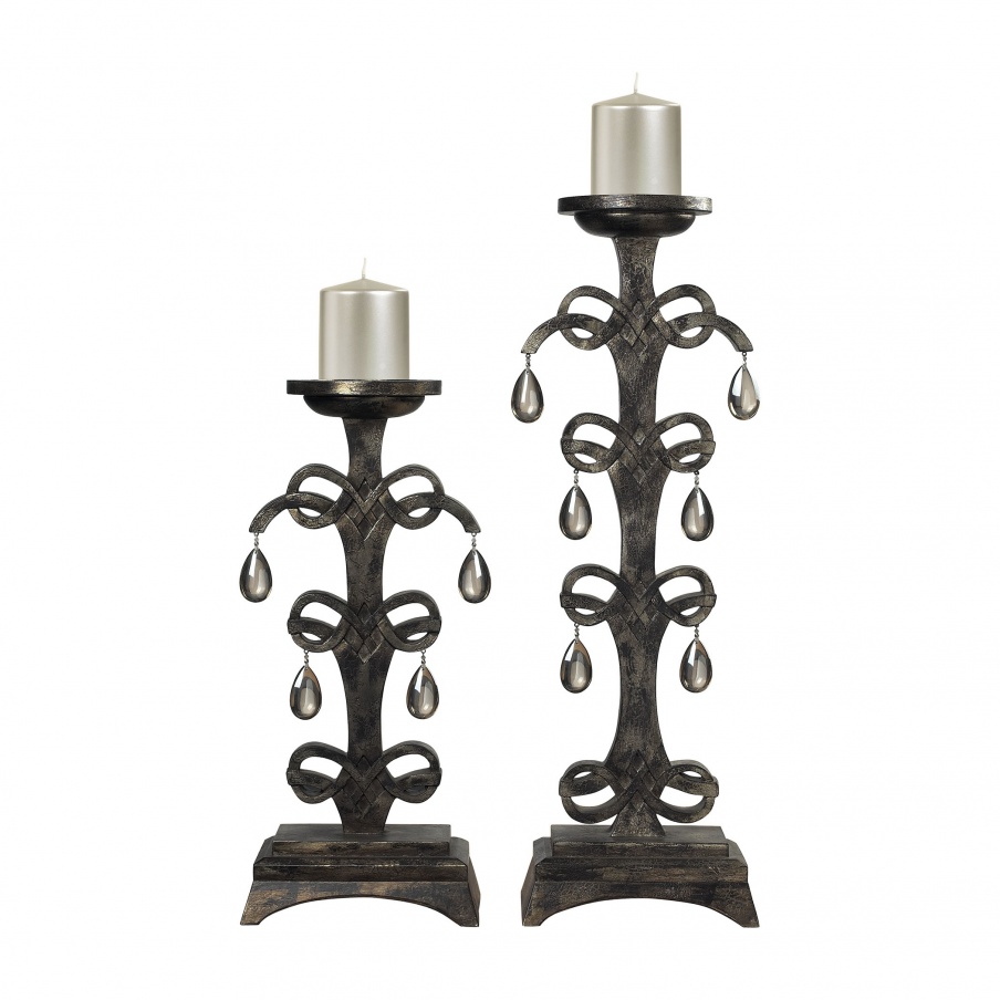 Kerzenhalter Teakholz Crystal Drop Candle Holders Sterling