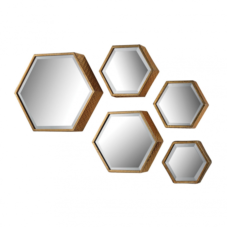Wandhalter Hexagonal Bär formte Mirror - Set Mirror of 5 Masters