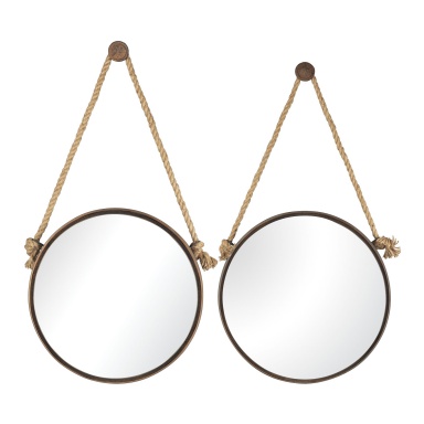 Wall Round Mirrors On Rope - Set of 2